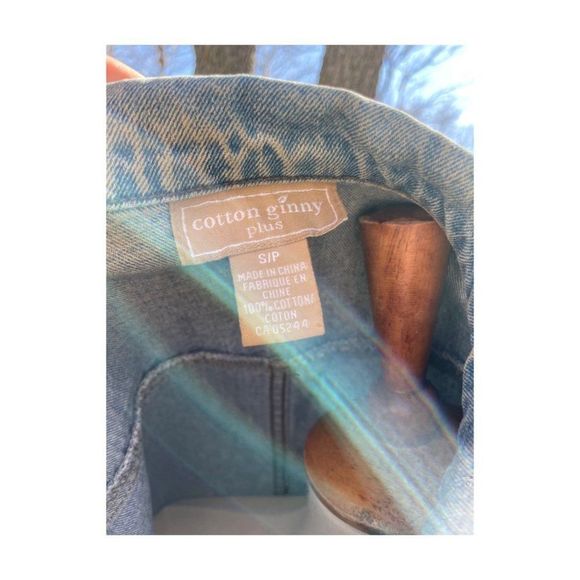 90s Cotton Ginny Plus Denim Jacket Med Wash Metal Buttons 4 Pocket Sz S - Picture 10 of 11